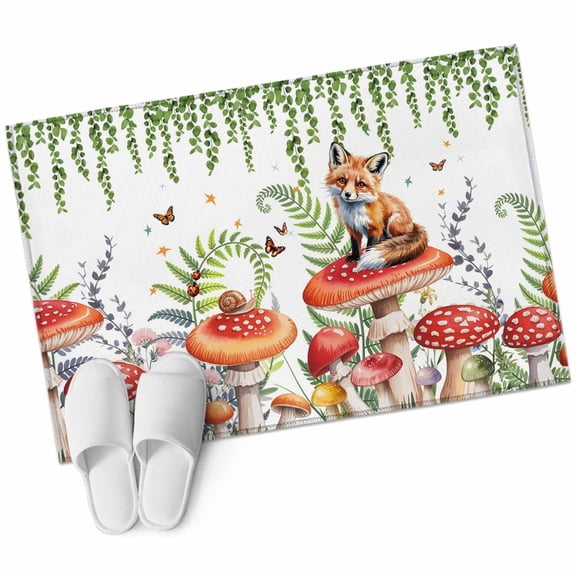 Rectangle Area Rug 2x3ft, Watercolor Pastoral Theme Non-Slip Non-Shedding Floor Mat, Mushroom Fox Leaf Butterfly Star Washable Sturdy Carpet for Living Room Bedroom Home Decor