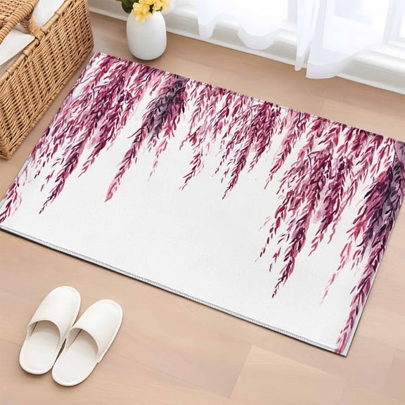 Rectangle Area Rug 2x3ft, Watercolor Red Willow Leaf Non-Slip Non-Shedding Floor Mat, Spring Rustic Leaves Washable Sturdy Carpet for Living Room Bedroom Home Decor