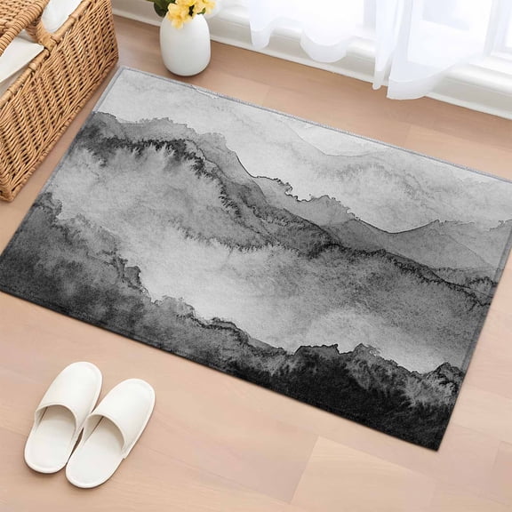 Rectangle Area Rug 2x3ft, Watercolor Retro Grey Peak Non-Shedding Washable Area Rug, Classic Mountain Art Non Slip Low-Profile Rugs for Living Room, Bedroom Dining Room