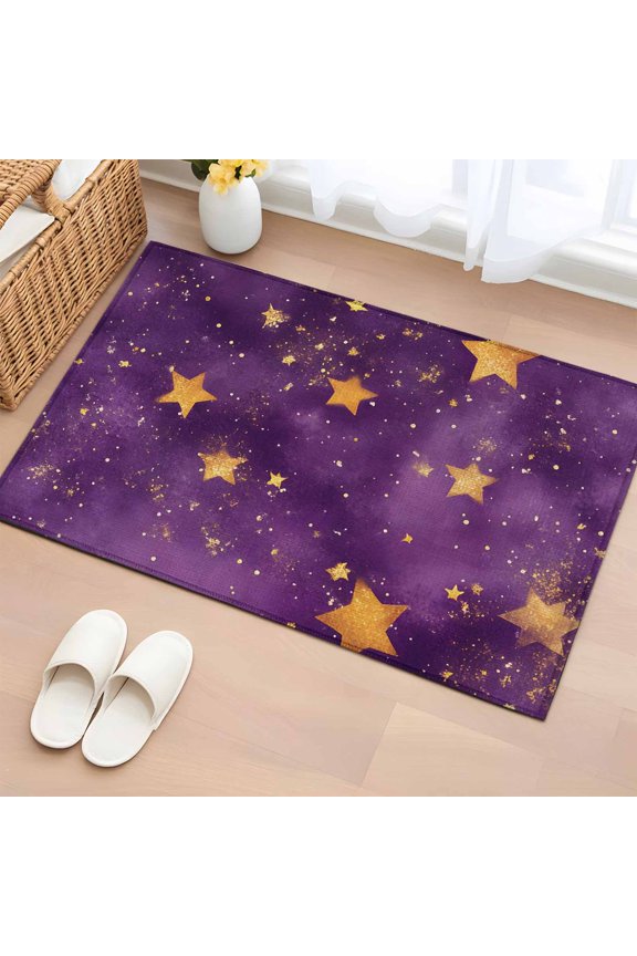 Rectangle Area Rug 2x3ft, Watercolor Starry Sky on Purple Non-Shedding Washable Area Rug, Dream Seamless Gold Star Non Slip Low-Profile Rugs for Living Room, Bedroom Dining Room