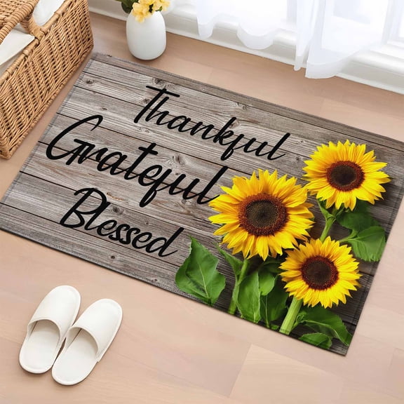 Rectangle Area Rug 2x3ft,Watercolor Sunflower Farm Vintage Wood Board Washable Carpet Non-Slip Runner Accent Rugs Indoor Floor Mat for Bedroom Living Room Decor,Positive Quote