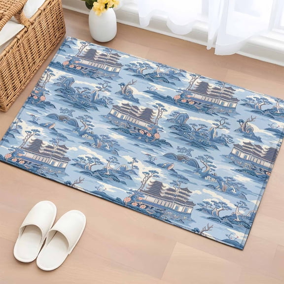 Rectangle Area Rug 2x3ft, Watercolor Vintage Chinoiserie Theme Non-Slip Non-Shedding Floor Mat, Retro Garden Landscape Washable Sturdy Carpet for Living Room Bedroom Home Decor