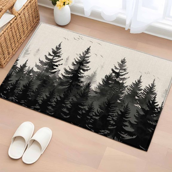 Rectangle Area Rug 2x3ft,Watercolor Vintage Forest Tree Bird Washable Carpet Non-Slip Runner Accent Rugs Indoor Floor Mat for Bedroom Living Room Decor,Retro Linen