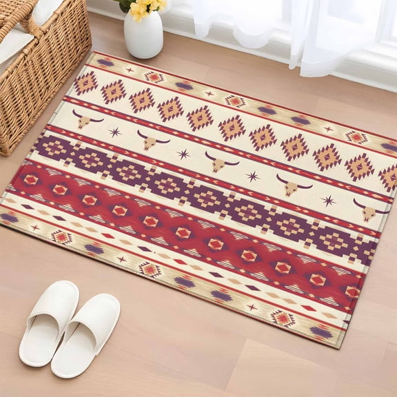 Rectangle Area Rug 2x3ft, Western Geometric Pattern Non-Shedding Washable Area Rug, Vintage Ethnic Non Slip Low-Profile Rugs for Living Room, Bedroom Dining Room