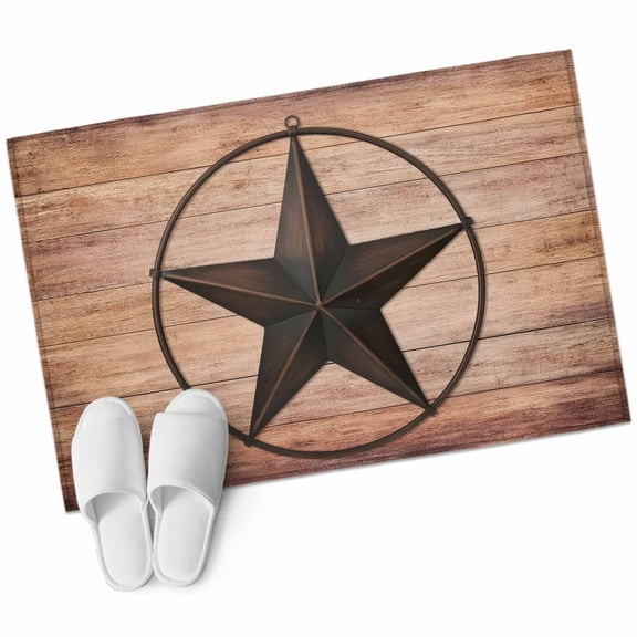 Rectangle Area Rug 2x3ft, Western Theme Texas Star Non-Slip Non-Shedding Floor Mat, Brown Wood Grain Washable Sturdy Carpet for Living Room Bedroom Home Decor