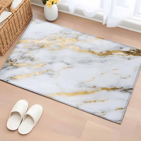 Rectangle Area Rug 2x3ft,White Marble Golden Lines Washable Carpet Non-Slip Runner Accent Rugs Indoor Floor Mat for Bedroom Living Room Decor,Minimalism Abstract Texture