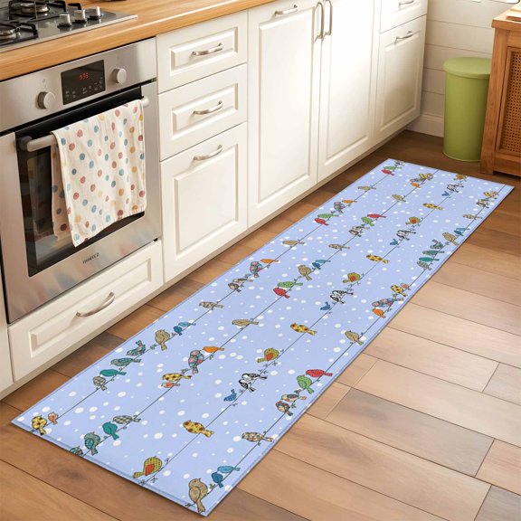 Rectangle Area Rug 2x6ft,Birds Sparrows on Cables Washable Carpet Non-Slip Runner Accent Rugs Indoor Floor Mat for Bedroom Living Room Decor,White Snow Points
