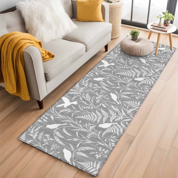 Rectangle Area Rug 2x6ft, Botanical Leaves Birds Non-Slip Non-Shedding ...