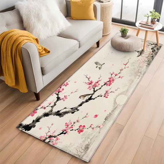 Rectangle Area Rug 2x6ft, Chinoiserie Garden Non-Slip Non-Shedding ...