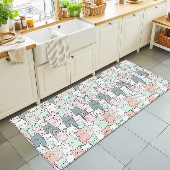 Rectangle Area Rug 2x6ft,Cute Cat Cartoon Animal Pattern Washable Carpet Non-Slip Runner Accent Rugs Indoor Floor Mat for Bedroom Living Room Decor,Funny Colorful Kittens