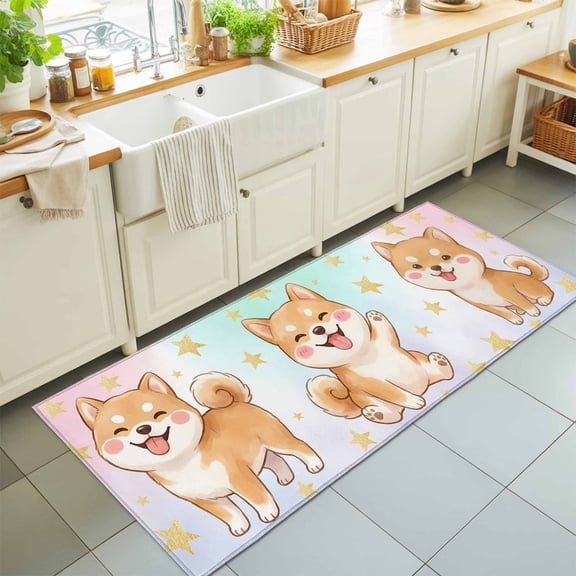 Rectangle Area Rug 2x6ft,Cute Dog Shining Star Washable Carpet Non-Slip Runner Accent Rugs Indoor Floor Mat for Bedroom Living Room Decor,Funny Animal Pattern Art on Color Ombre