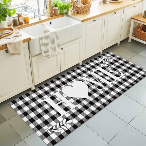 Rectangle Area Rug 2x6ft,Farm HOME Love Quotes Washable Carpet Non-Slip Runner Accent Rugs Indoor Floor Mat for Bedroom Living Room Decor,Black White Buffalo Lattice