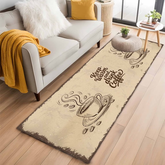 Rectangle Area Rug 2x6ft, Farmhouse Coffee Beans Retro Non-Shedding Washable Area Rug, Keep Warm Quote Non Slip Low-Profile Rugs for Living Room, Bedroom Dining Room
