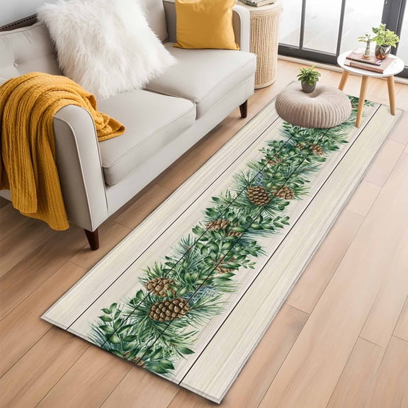 Rectangle Area Rug 2x6ft, Farmhouse Pine Needle Pinecone Non-Slip Non-Shedding Floor Mat, Rustic Retro Wood Grain Washable Sturdy Carpet for Living Room Bedroom Home Decor