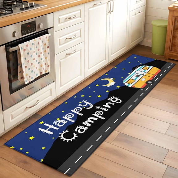 Rectangle Area Rug 2x6ft,Happy Camping RV Night Star Moon Washable Carpet Non-Slip Runner Accent Rugs Indoor Floor Mat for Bedroom Living Room Decor,Farm Mountain Watercolor Truck