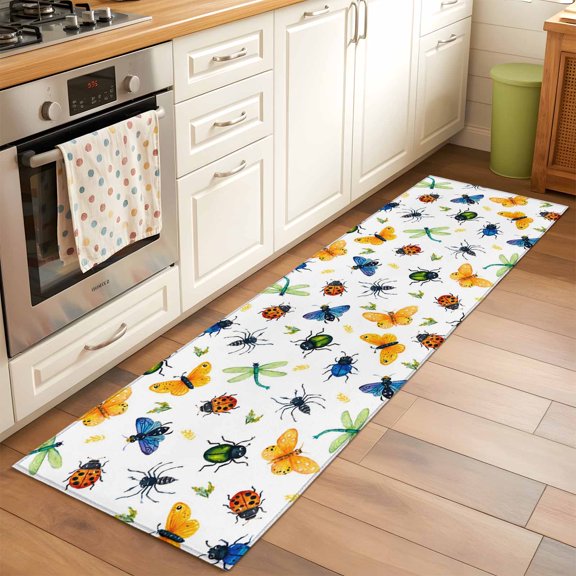 Rectangle Area Rug 2x6ft,Insects Dragonflies Spiders Washable Carpet Non-Slip Runner Accent Rugs Indoor Floor Mat for Bedroom Living Room Decor,Butterflies Ladybirds