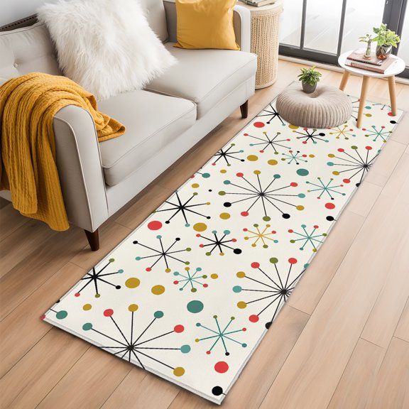 Rectangle Area Rug 2x6ft, Mid Century Abstract Geometric Non-Shedding Washable Area Rug, Modern Colorful Atomic Non Slip Low-Profile Rugs for Living Room, Bedroom Dining Room
