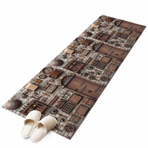 Rectangle Area Rug 2x6ft,Mid Century Retro Farmhouse Washable Carpet Non-Slip Runner Accent Rugs Indoor Floor Mat for Bedroom Living Room Decor,Farm Wood Grain Brick