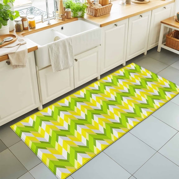 Rectangle Area Rug 2x6ft,Modern Chevron Striped Geometric Art Washable Carpet Non-Slip Runner Accent Rugs Indoor Floor Mat for Bedroom Living Room Decor,Yellow Green