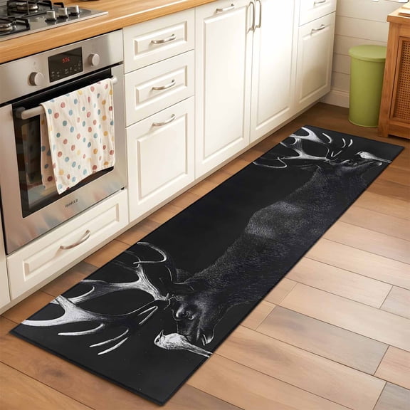 Rectangle Area Rug 2x6ft,Retro Antelope Bird on Black Washable Carpet Non-Slip Runner Accent Rugs Indoor Floor Mat for Bedroom Living Room Decor,Vintage Abstract Animal