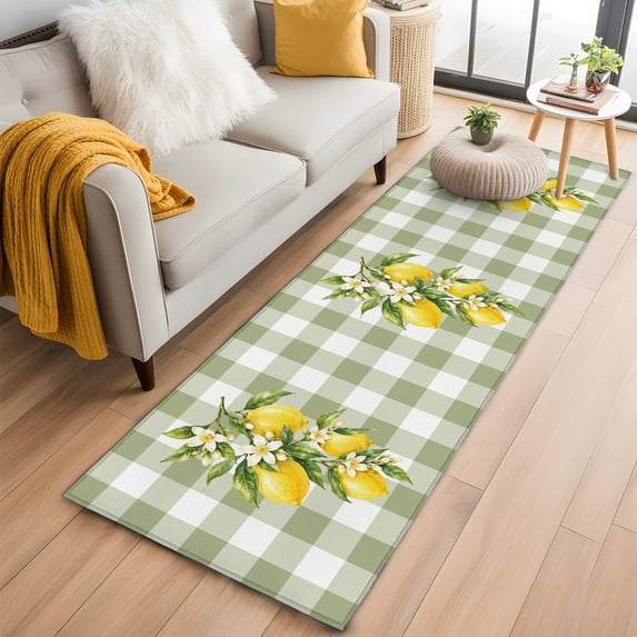 Rectangle Area Rug 2x6ft, Rustic Lemon Flower Leaf Non-Slip Non ...