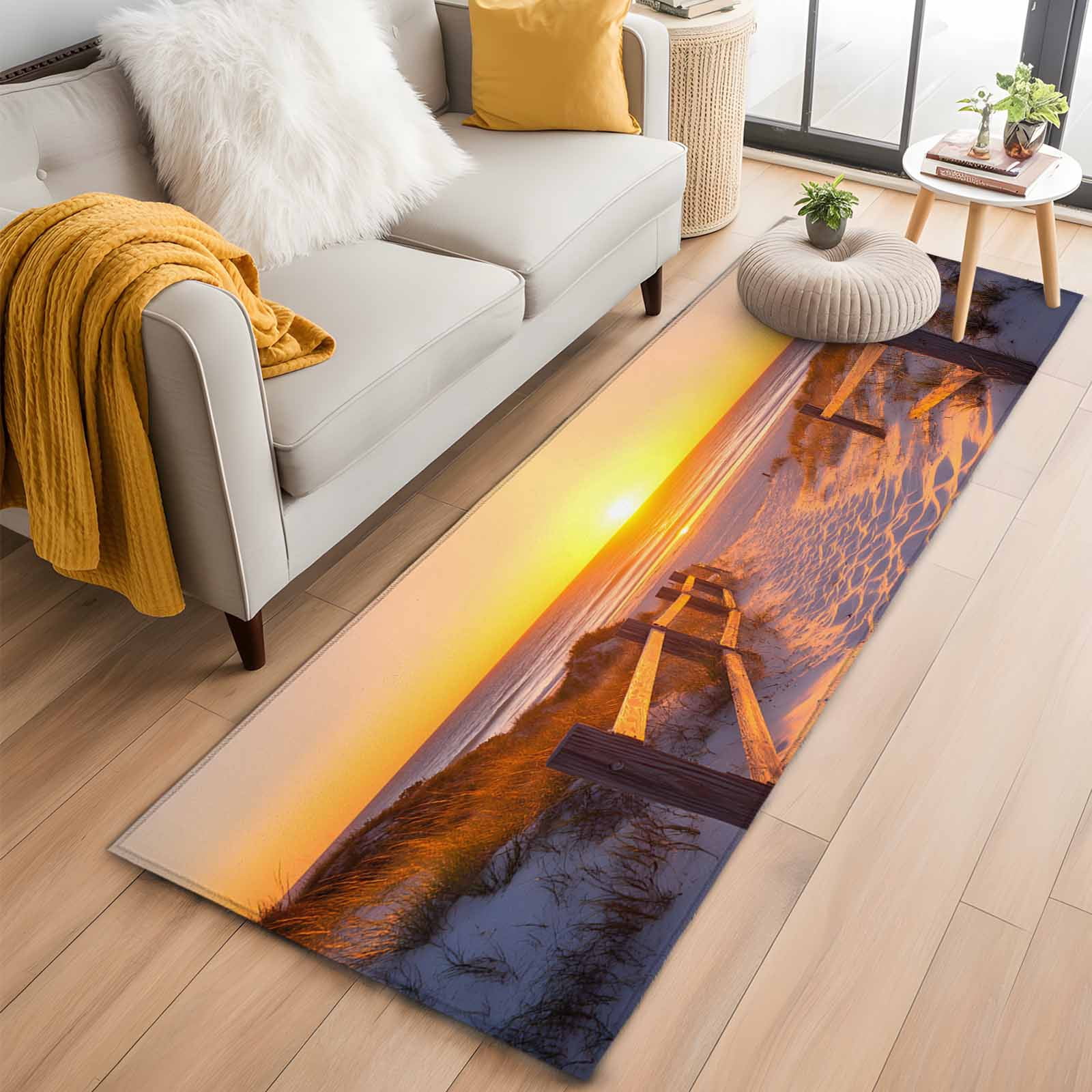 Sunset Rectangle Photo Rectangle Area Rug 2x6ft, Summer Coastal Sunset Beach Non-Slip Non ...
