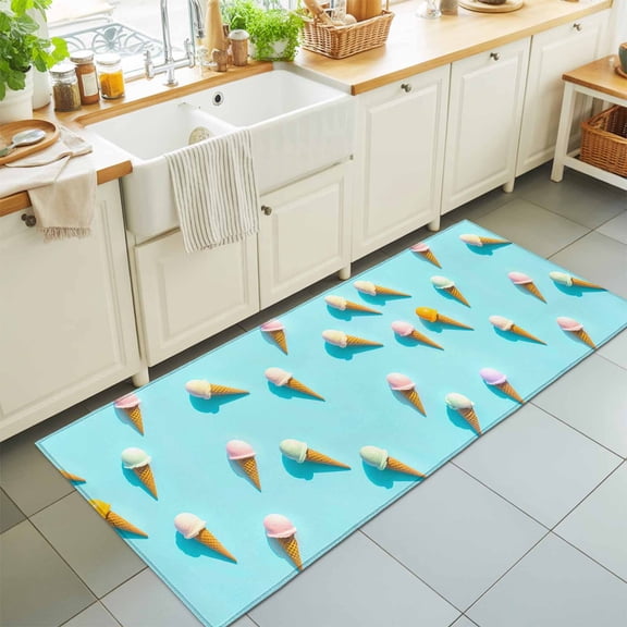 Rectangle Area Rug 2x6ft,Summer Sweet Dessert on Mint Green Washable Carpet Non-Slip Runner Accent Rugs Indoor Floor Mat for Bedroom Living Room Decor,Seamless Icy Cream