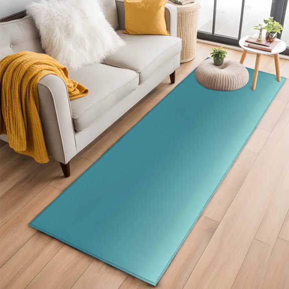 Rectangle Area Rug 2x6ft, Teal Gradient Watercolor Non-Shedding Washable Area Rug, Turquoise Shadow Non Slip Low-Profile Rugs for Living Room, Bedroom Dining Room
