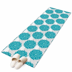 Rectangle Area Rug 2x6ft,Teal Grey Hydrangea Flower Washable Carpet Non-Slip Runner Accent Rugs Indoor Floor Mat for Bedroom Living Room Decor,Abstract Blossoms Floral