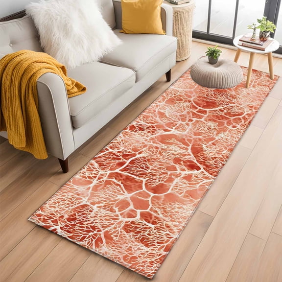 Rectangle Area Rug 2x6ft, Underwater Terracotta Coral Branches Non-Shedding Washable Area Rug, Rustic Abstract Art Non Slip Low-Profile Rugs for Living Room, Bedroom Dining Room