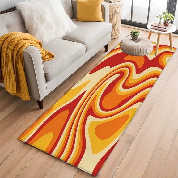 Rectangle Area Rug 2x6ft, Vector Psychedelic Groovy Back Non-Slip Non-Shedding Floor Mat, Colorful Modern Abstract Liquid Art Washable Sturdy Carpet for Living Room Bedroom Home Decor
