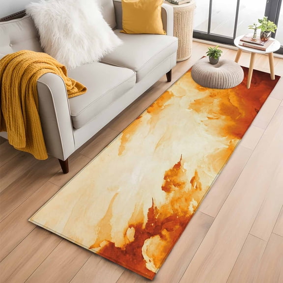 Rectangle Area Rug 2x6ft, Watercolor Gradient Orange Clouds Non-Slip Non-Shedding Floor Mat, Abstract Ombre Art Washable Sturdy Carpet for Living Room Bedroom Home Decor