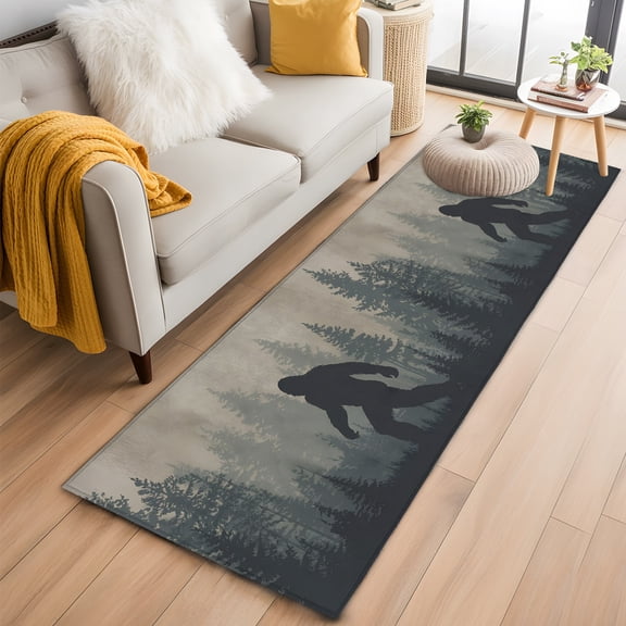 Rectangle Area Rug 2x6ft, Wildman Gorilla Forest Silhouette Non-Shedding Washable Area Rug, Retro Tree Non Slip Low-Profile Rugs for Living Room, Bedroom Dining Room