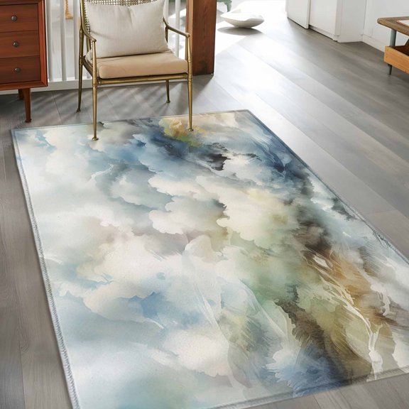 Rectangle Area Rug 3x5ft,Abstract Blue Sky White Cloud Washable Carpet Non-Slip Runner Accent Rugs Indoor Floor Mat for Bedroom Living Room Decor,Mountain Nubilous Landscape