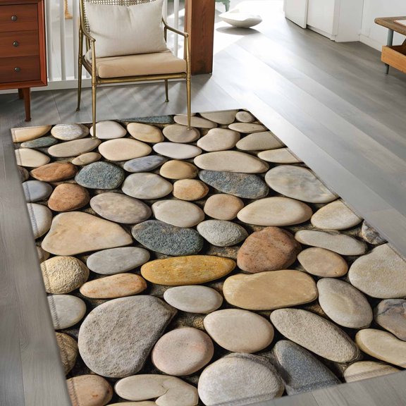 Rectangle Area Rug 3x5ft,Abstract Gray Yellow Cobblestone Washable Carpet Non-Slip Runner Accent Rugs Indoor Floor Mat for Bedroom Living Room Decor,Modern Grey Pebble Stone