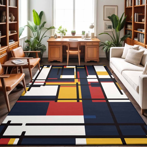 Rectangle Area Rug 3x5ft,Abstract Mondrian Color Block Washable Carpet Non-Slip Runner Accent Rugs Indoor Floor Mat for Bedroom Living Room Decor,Colorful Geometric Stripe Art