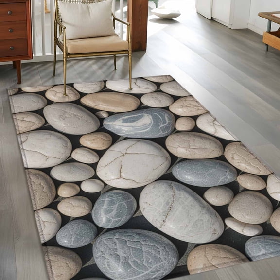 Rectangle Area Rug 3x5ft,Abstract Natural Grey Cobblestone Washable Carpet Non-Slip Runner Accent Rugs Indoor Floor Mat for Bedroom Living Room Decor,Modern Grey Pebble Stone