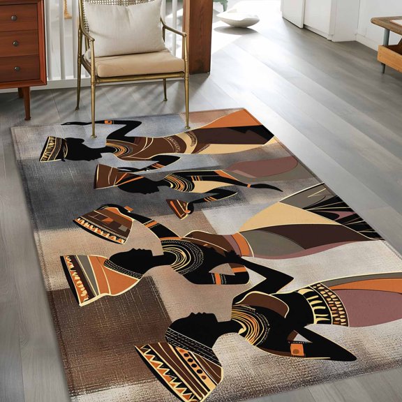 Rectangle Area Rug 3x5ft,African Ethnic Black Women Dancing Washable Carpet Non-Slip Runner Accent Rugs Indoor Floor Mat for Bedroom Living Room Decor,Abstract Africa Tribal