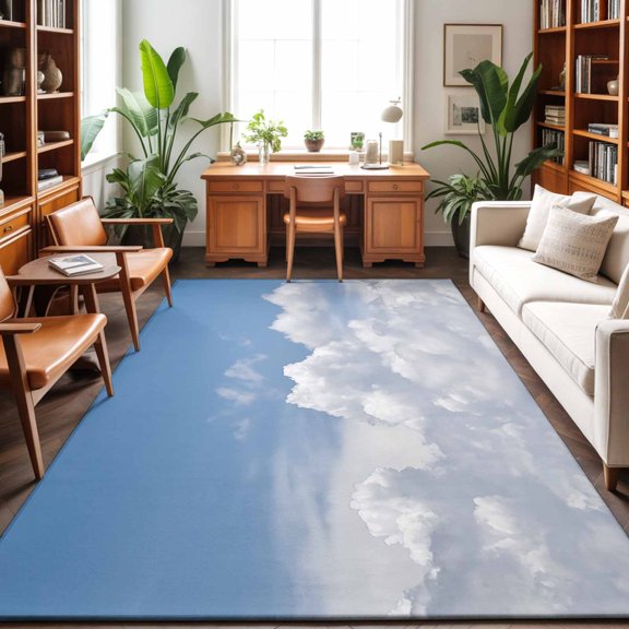 Rectangle Area Rug 3x5ft,Blue Sky White Clouds Washable Carpet Non-Slip Runner Accent Rugs Indoor Floor Mat for Bedroom Living Room Decor,Sunny Gradient Back