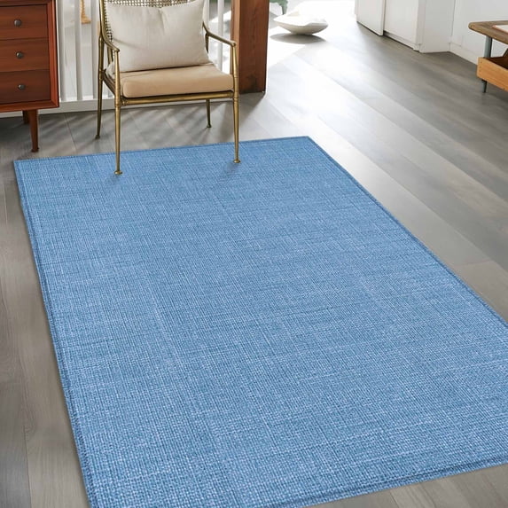 Rectangle Area Rug 3x5ft,Blue Vintage Linen Washable Carpet Non-Slip Runner Accent Rugs Indoor Floor Mat for Bedroom Living Room Decor,Minimalist Style
