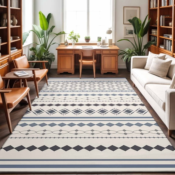 Rectangle Area Rug 3x5ft,Boho Aztec Stripe Plaid Washable Carpet Non-Slip Runner Accent Rugs Indoor Floor Mat for Bedroom Living Room Decor,Vintage Ethnic Geometric Graphics