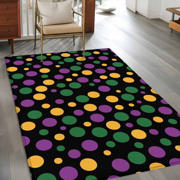 Rectangle Area Rug 3x5ft,Carnival Colorful Polka Dots Washable Carpet Non-Slip Runner Accent Rugs Indoor Floor Mat for Bedroom Living Room Decor,Green Purple Yellow Dot on Black