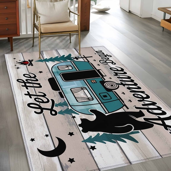 Rectangle Area Rug 3x5ft,Farmhouse Bear Camper Van Tree Washable Carpet Non-Slip Runner Accent Rugs Indoor Floor Mat for Bedroom Living Room Decor,Vintage Wood Grain