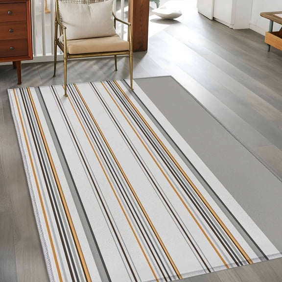 Rectangle Area Rug 3x5ft,Modern Gradient Yellow Gray Stripes Washable Carpet Non-Slip Runner Accent Rugs Indoor Floor Mat for Bedroom Living Room Decor,Vintage Ombre