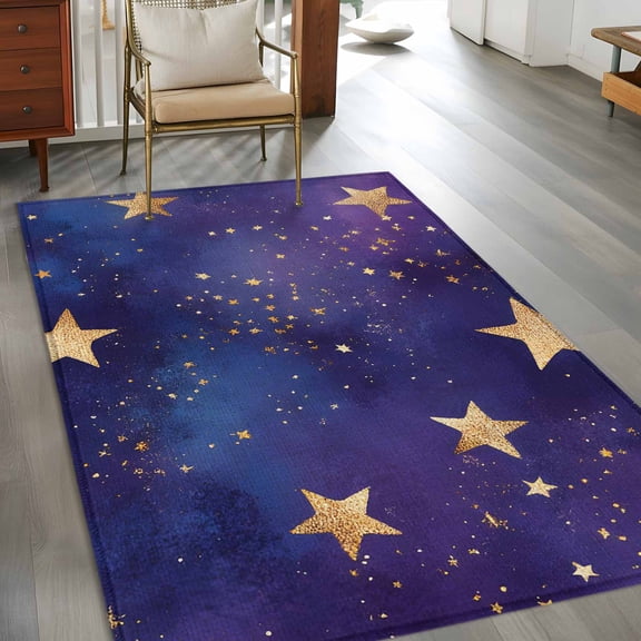 Rectangle Area Rug 3x5ft,Retro Dream Star on Purple Washable Carpet Non-Slip Runner Accent Rugs Indoor Floor Mat for Bedroom Living Room Decor,Romantic Starry Sky