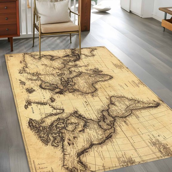Rectangle Area Rug 3x5ft,Retro Yellow World Map North America Asia Washable Carpet Non-Slip Runner Accent Rugs Indoor Floor Mat for Bedroom Living Room Decor,Pacific Plate
