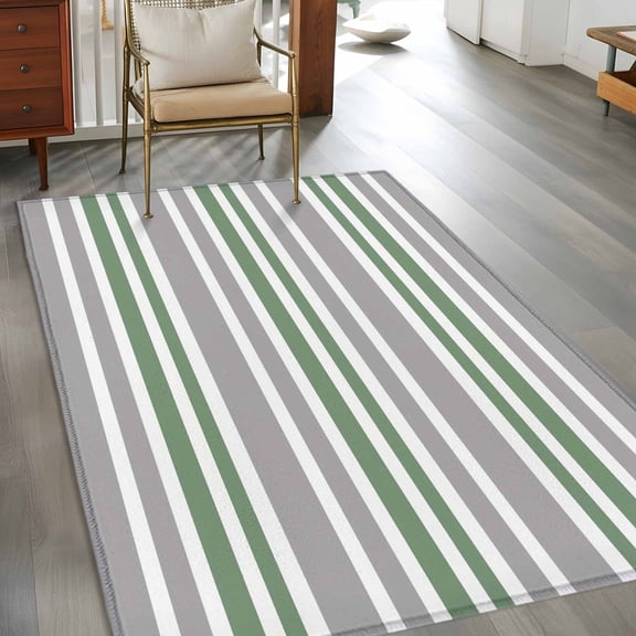 Rectangle Area Rug 3x5ft,Sage Green Grey Horizontal Stripes Washable Carpet Non-Slip Runner Accent Rugs Indoor Floor Mat for Bedroom Living Room Decor,Monochromatic Tones Line