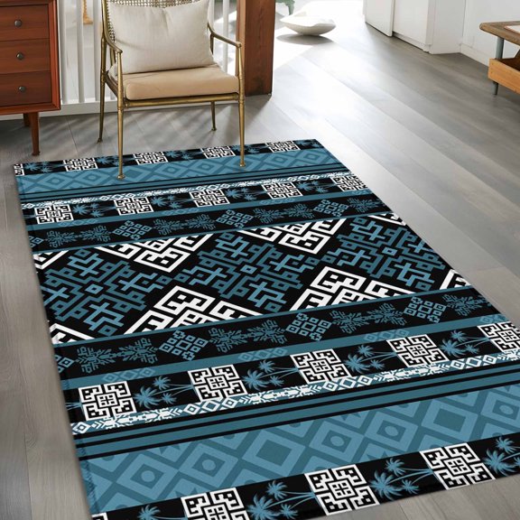 Rectangle Area Rug 3x5ft,Southwestern Aztec Blue Geometric Washable Carpet Non-Slip Runner Accent Rugs Indoor Floor Mat for Bedroom Living Room Decor,Vintage Tribal Pattern