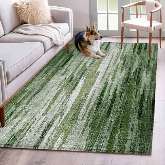 Rectangle Area Rug 4x6ft, Abstract Minimalist Green Texture Non-Shedding Washable Area Rug, Farmhouse Gradient Art Non Slip Low-Profile Rugs for Living Room, Bedroom Dining Room