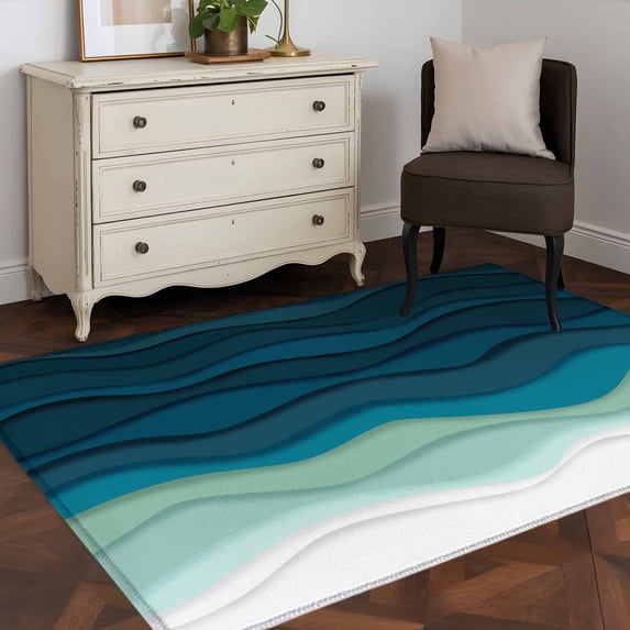 Rectangle Area Rug 4x6ft,Abstract Waves Gradient Green Washable Carpet Non-Slip Runner Accent Rugs Indoor Floor Mat for Bedroom Living Room Decor,Ocean Ripple Seamless